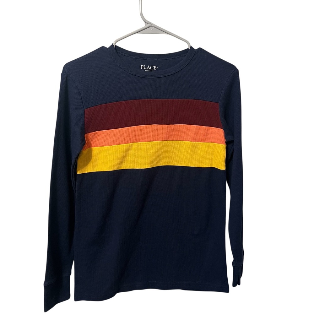 The Childrens Place Long Sleeve Thermal Shirt Boys Size Large 10 12 Navy Stripe